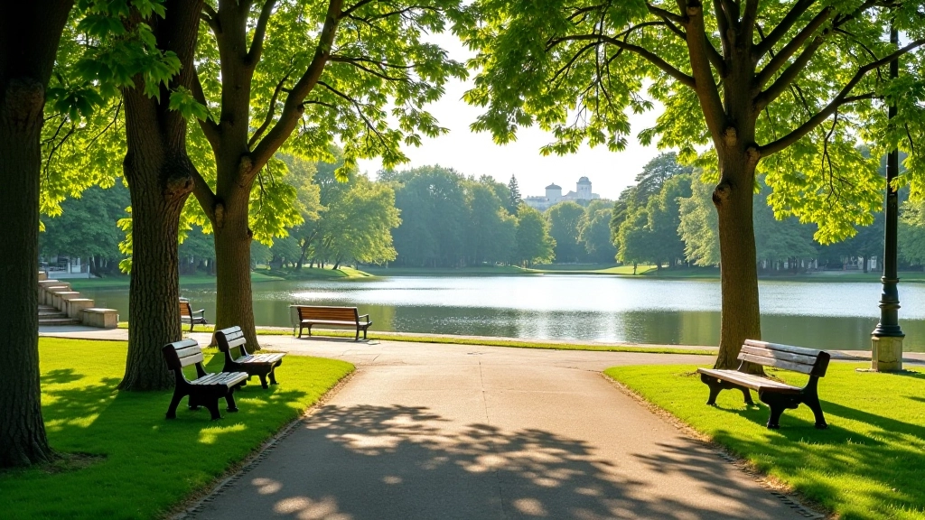Daugavpils ezeru parks ar soliņiem un starpiem, skaista senatnīga arhitektūra