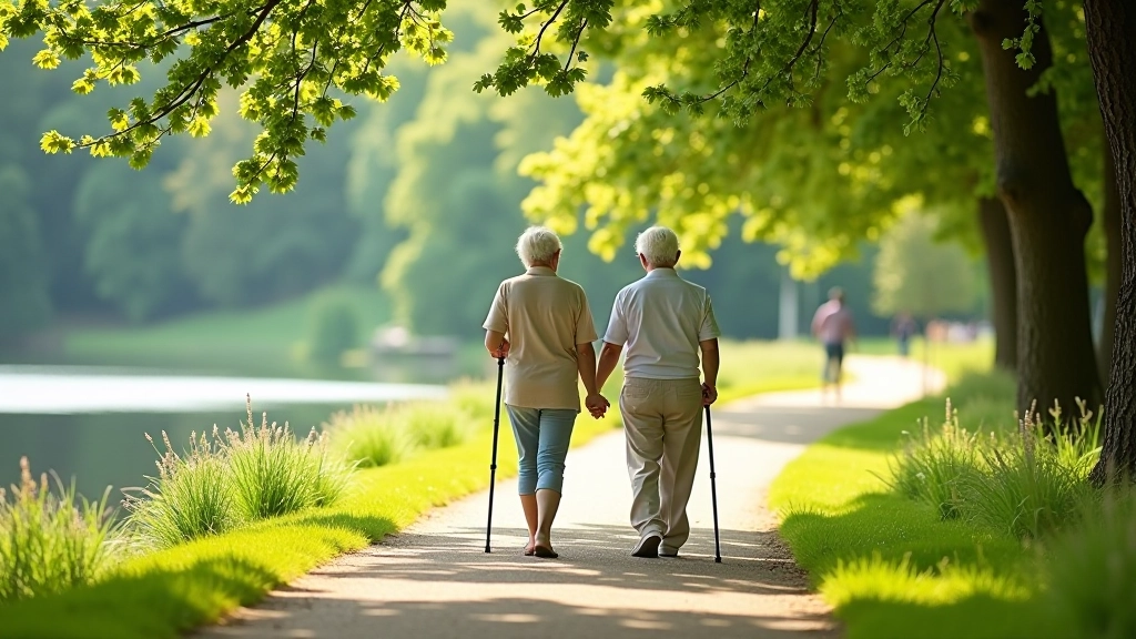 Seniori pastaigājas pa ūdenspirti, skaista vasaras diena, miermīga atmosfēra